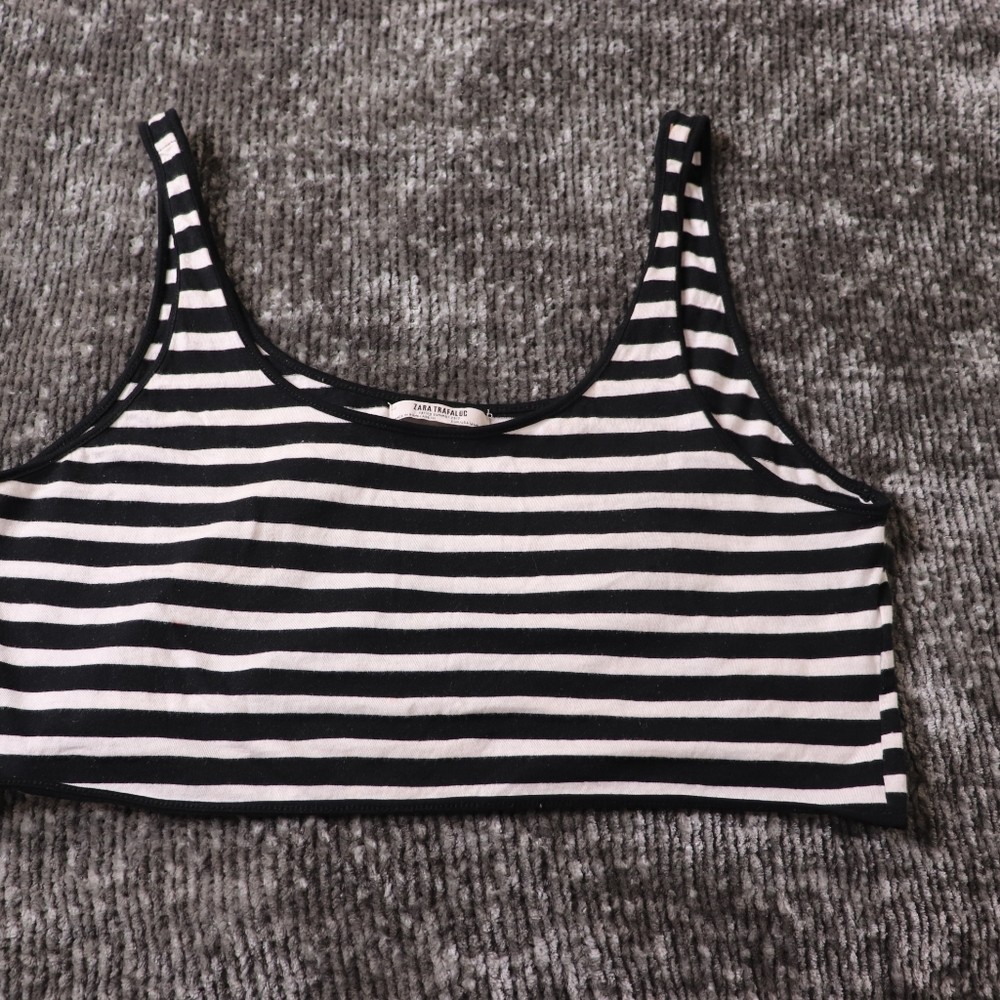 Zara Black and White Striped Crop top (B/W)